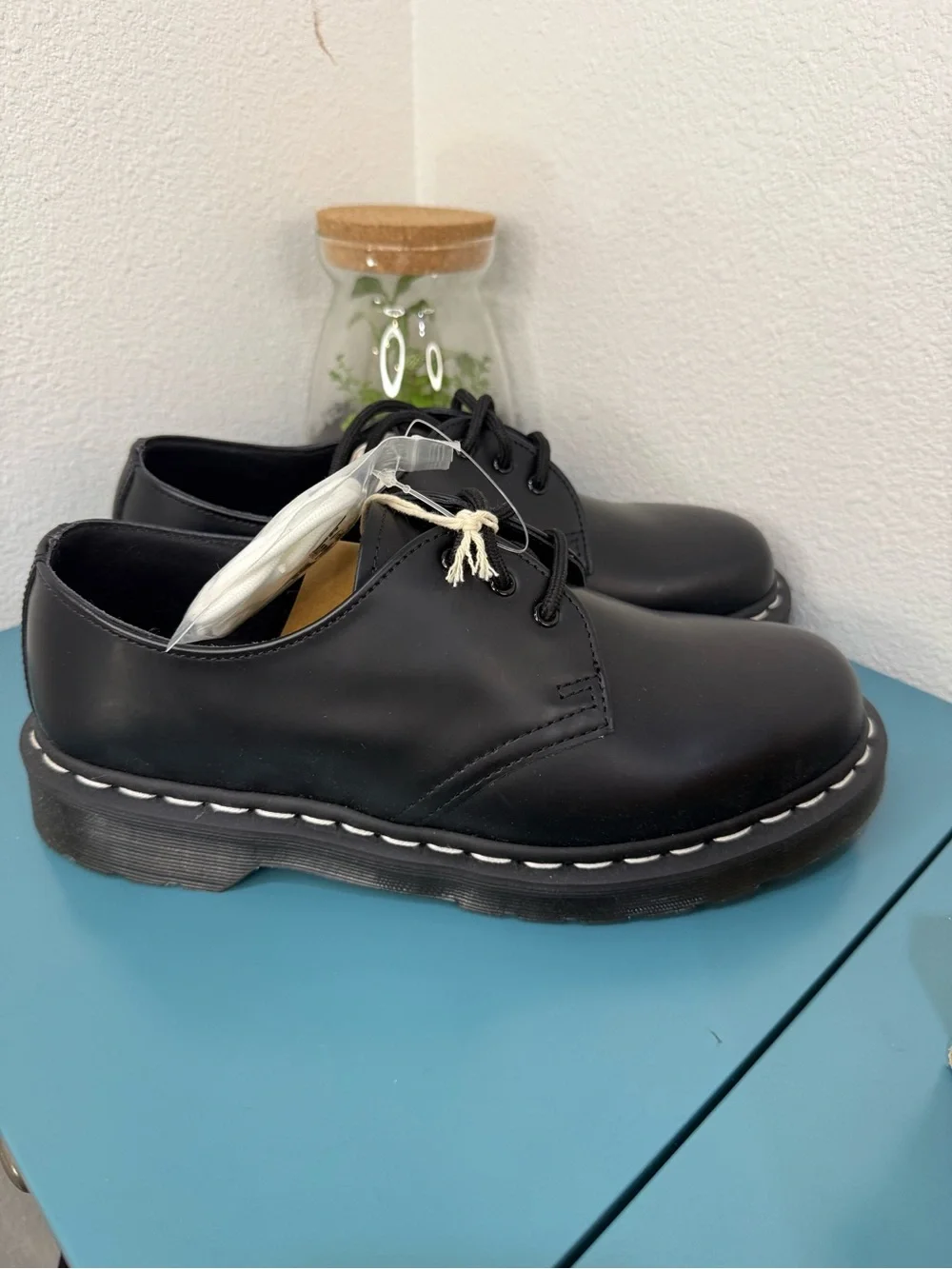 Dr. Martens Black Leather Lace-Up Shoes with White Stitching NIB